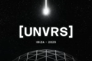 UNVRS Ibiza main stage with crowd and fireworks during a 2025 party night